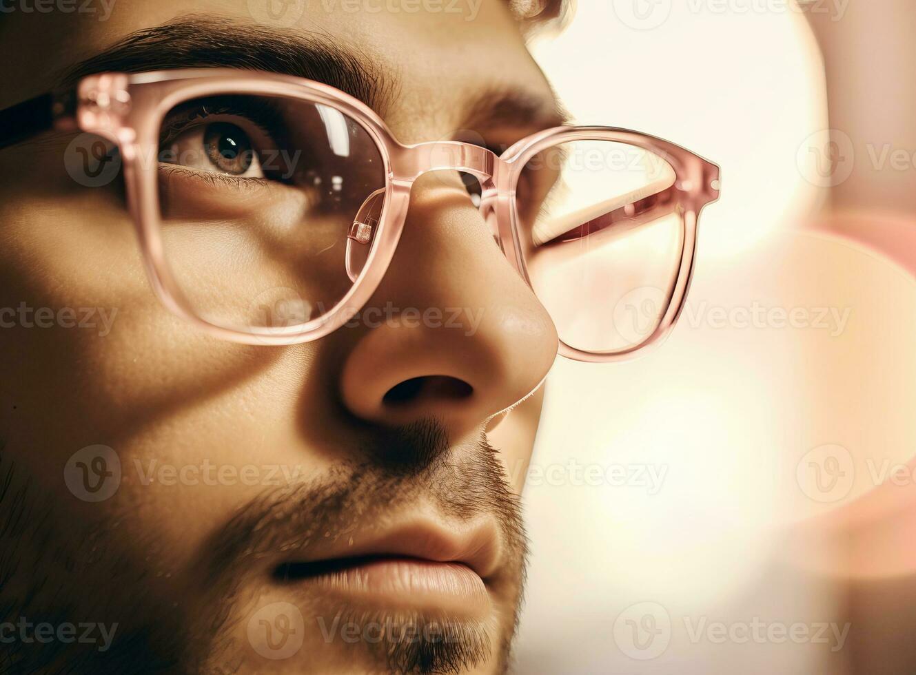 ai generiert ein jung Mann sieht aus oben durch seine Brille. ai generiert. foto