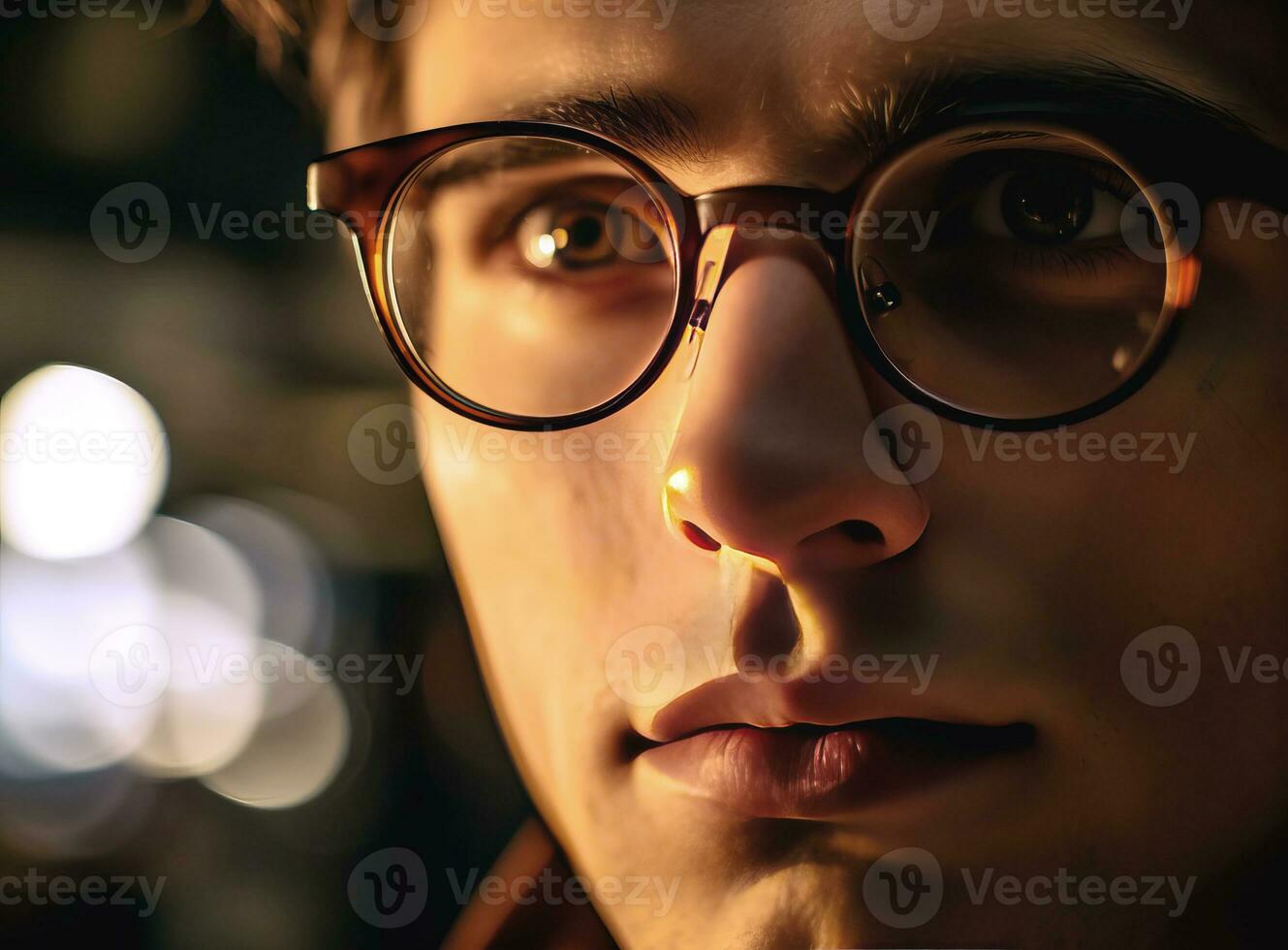 ai generiert ein jung Mann sieht aus durch Brille. ai generiert. foto