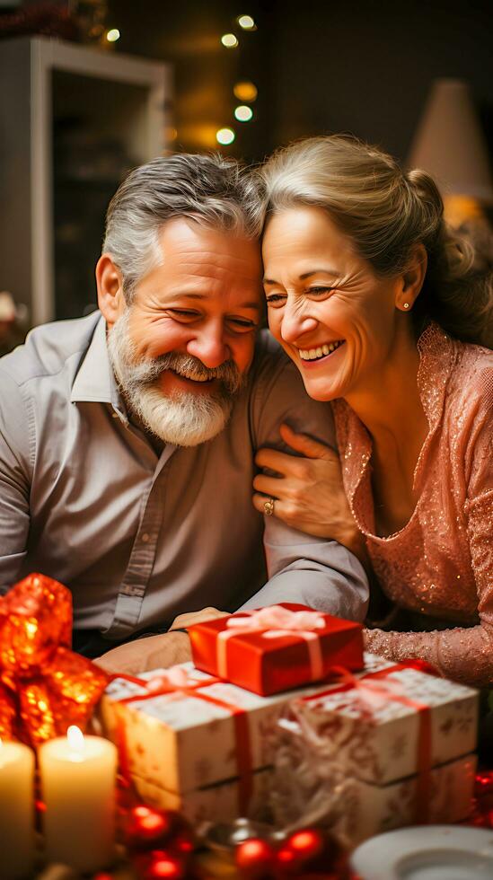 Liebe im das Luft. ein Paar Geschenk Austausch auf Valentinstag Tag. ai generiert foto