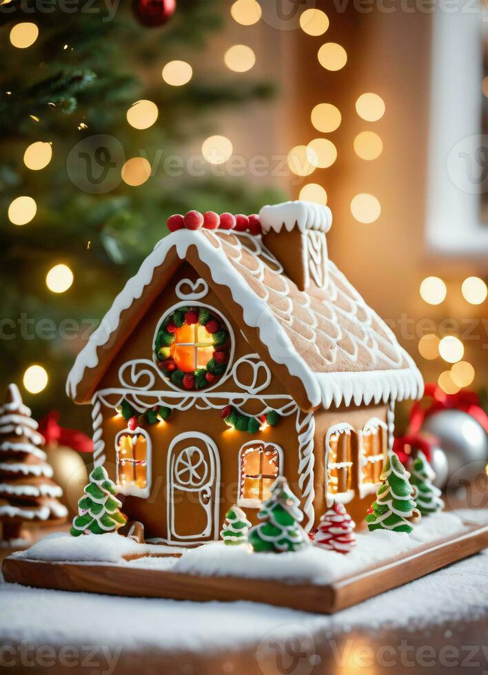 Foto von das Weihnachten Gibgerbread Haus Kekse ai generiert