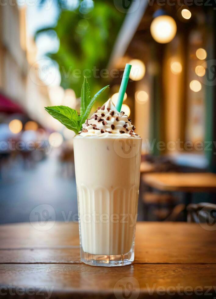 Foto von das Milchshake im das Straße Cafe ai generiert