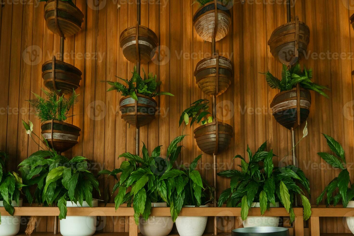 Cafe Innere mit Elemente von biophil Design. das Konzept von Biophilie foto