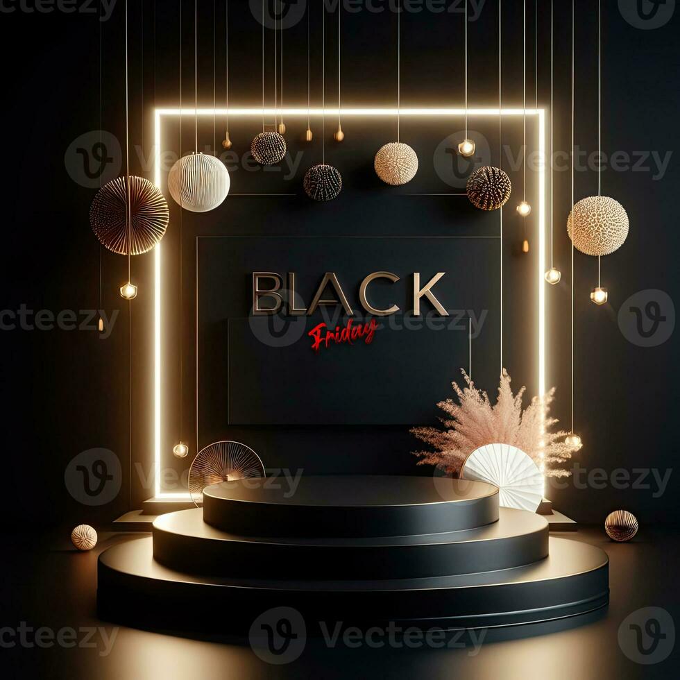 ai generiert schwarz Freitag elegant und Luxus Podium, Banner Vorlage Hintergrund foto