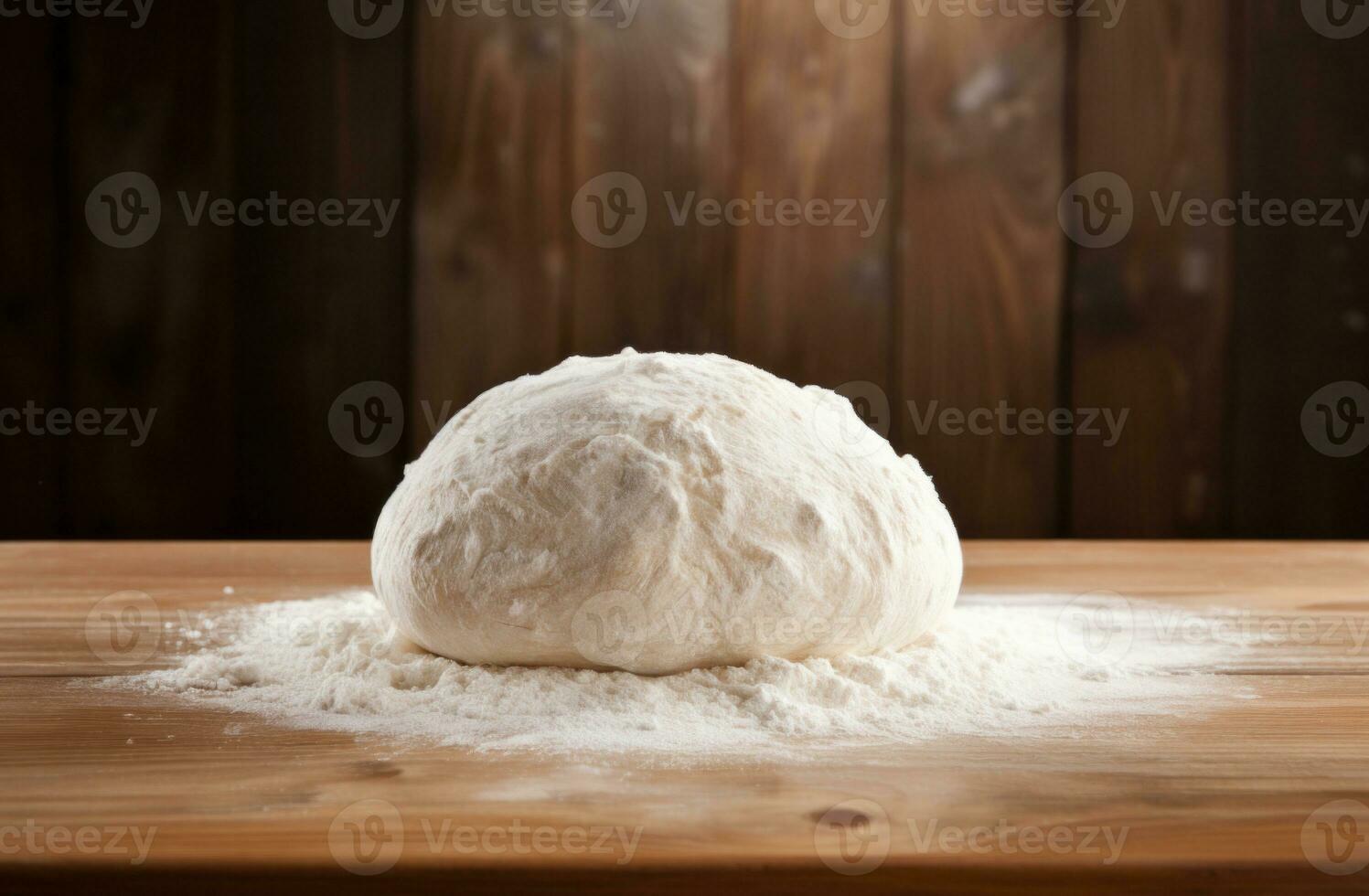 Laib von frisch Brot auf bemehlt hölzern Tisch. Brot Teig Vor backen.ai generiert foto