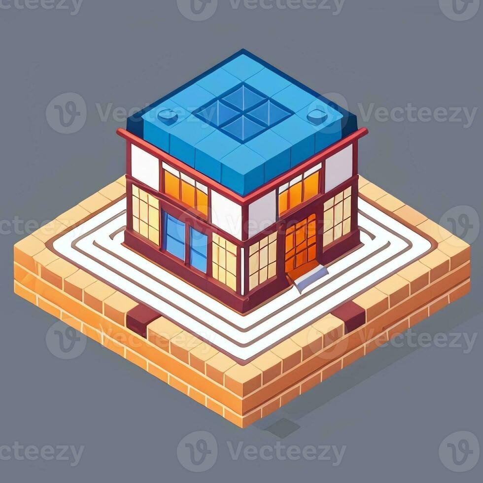ai generiert isometrisch Gebäude Haus kommerziell Clip Kunst Symbol Aufkleber Dekoration einfach Hintergrund foto