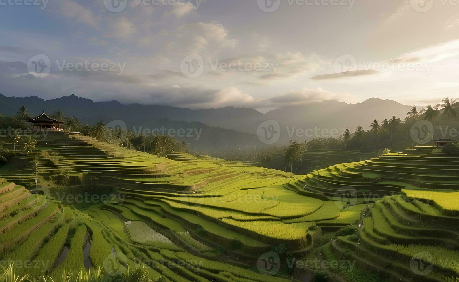 ein schön Grün Berg mit Terrassen Reis Felder. foto