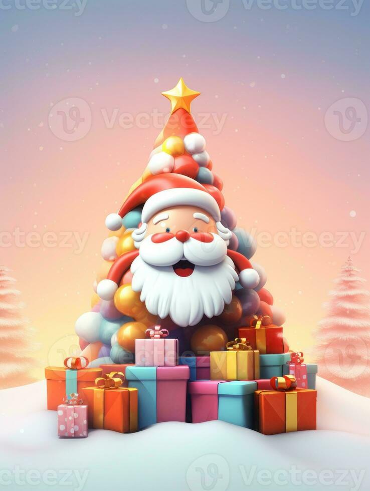 ai generiert fröhlich Weihnachten, Weihnachten Tag, ein Weihnachten Baum dekoriert mit luxuriös und schön Geschenke. von Santa claus zum Kinder zu machen Sie Gefühl glücklich zum ein lange Zeit während das Feiertage. foto