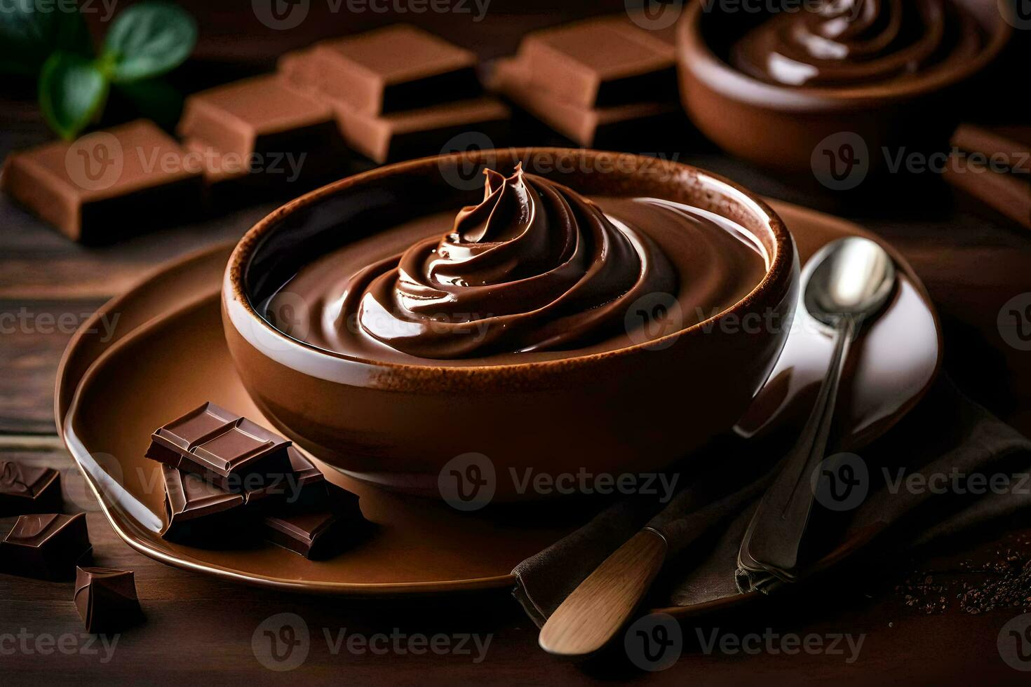Schokolade Pudding im ein Schüssel. KI-generiert foto