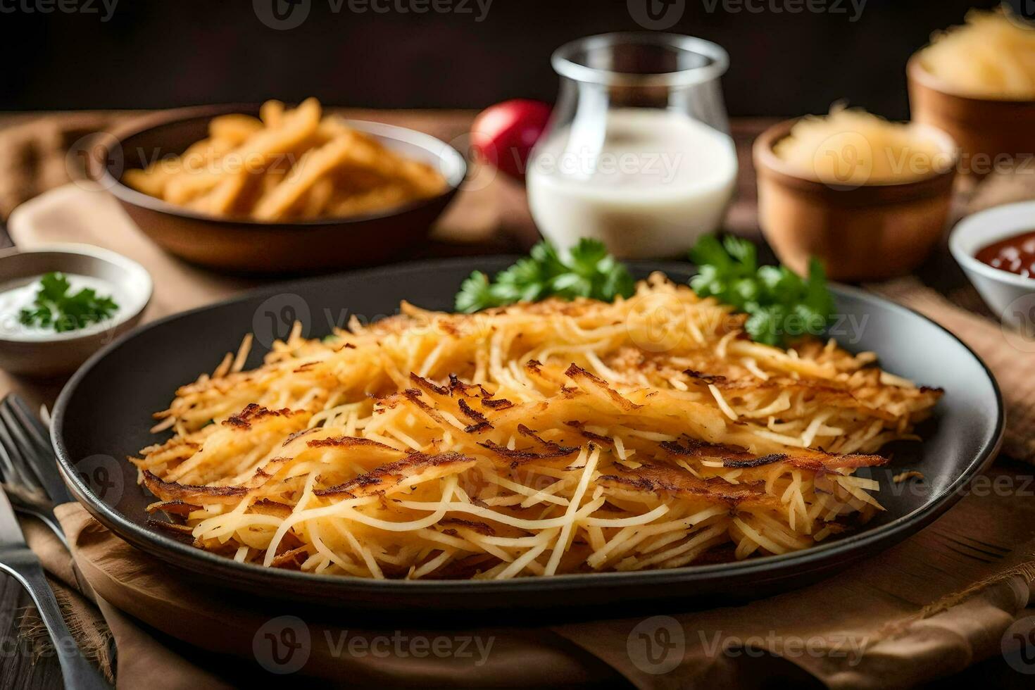 ein Teller von Französisch Fritten mit Ketchup und Ketchup. KI-generiert foto