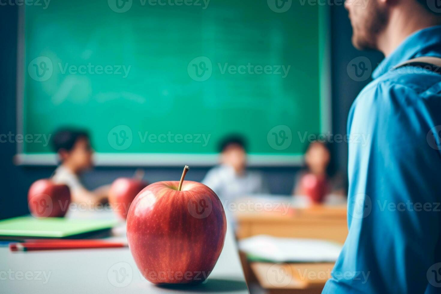 Lehrer' Tag - - inspirierend Lehrer beim das Vorderseite von das Klasse, gewidmet Studenten erziehen ihr Hände im Zeichen von Beteiligung. auf Lehrer Tag, wir feiern jene Wer gestalten Köpfe ai generativ foto