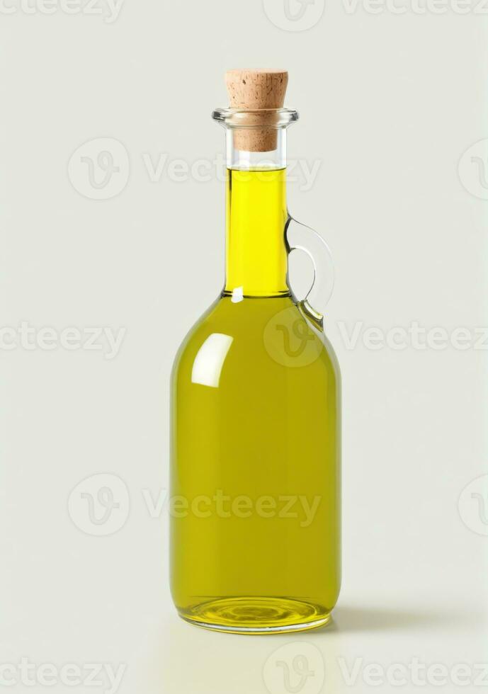 ai generiert Olive Öl Glas Flasche isoliert auf ein Weiß Hintergrund. ai generiert foto