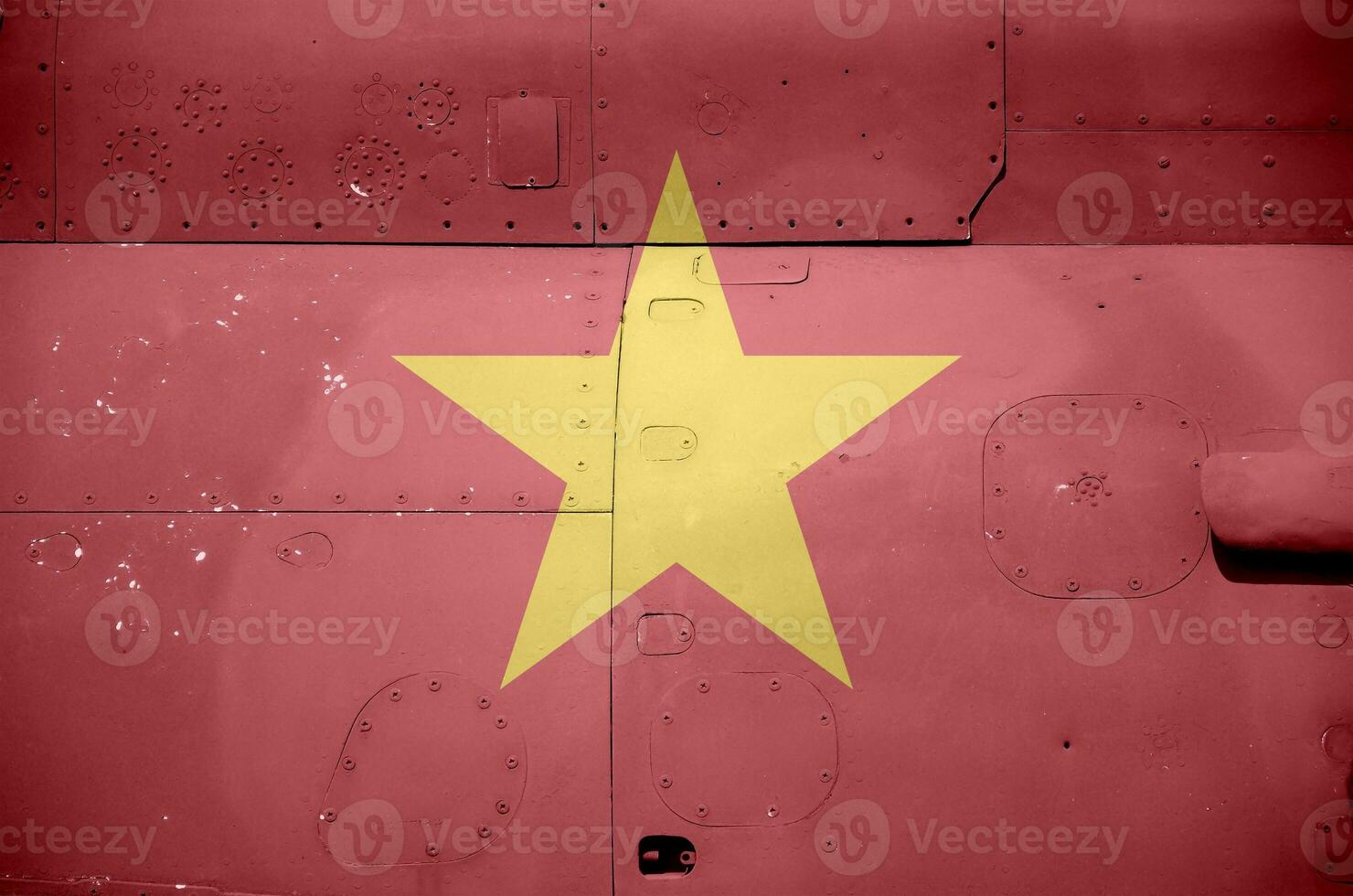 Vietnam Flagge abgebildet auf Seite Teil von Militär- gepanzert Hubschrauber Nahaufnahme. Heer Kräfte Flugzeug konzeptionelle Hintergrund foto