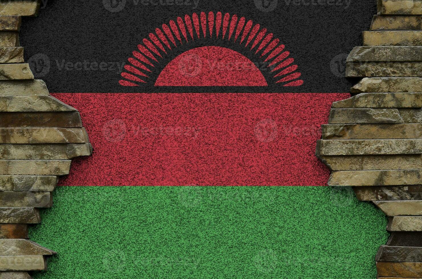 Malawi Flagge abgebildet im Farbe Farben auf alt Stein Mauer Nahaufnahme. texturiert Banner auf Felsen Mauer Hintergrund foto