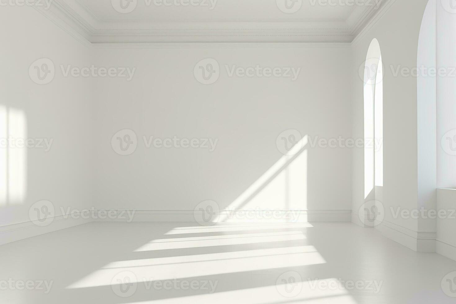 hell und luftig Weiß leeren Zimmer mit Licht und Schatten. perfekt zum ein Vielfalt von Verwendet, eine solche wie Produkt Fotografie, Innere Design, oder abstrakt Kunst. generativ ai foto