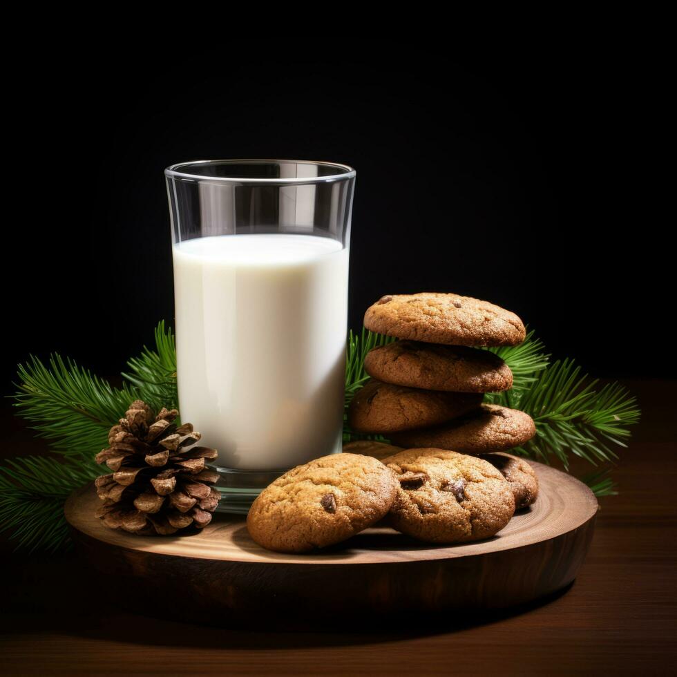 ai generiert Leckereien zum Santa claus - - Milch und Kekse foto