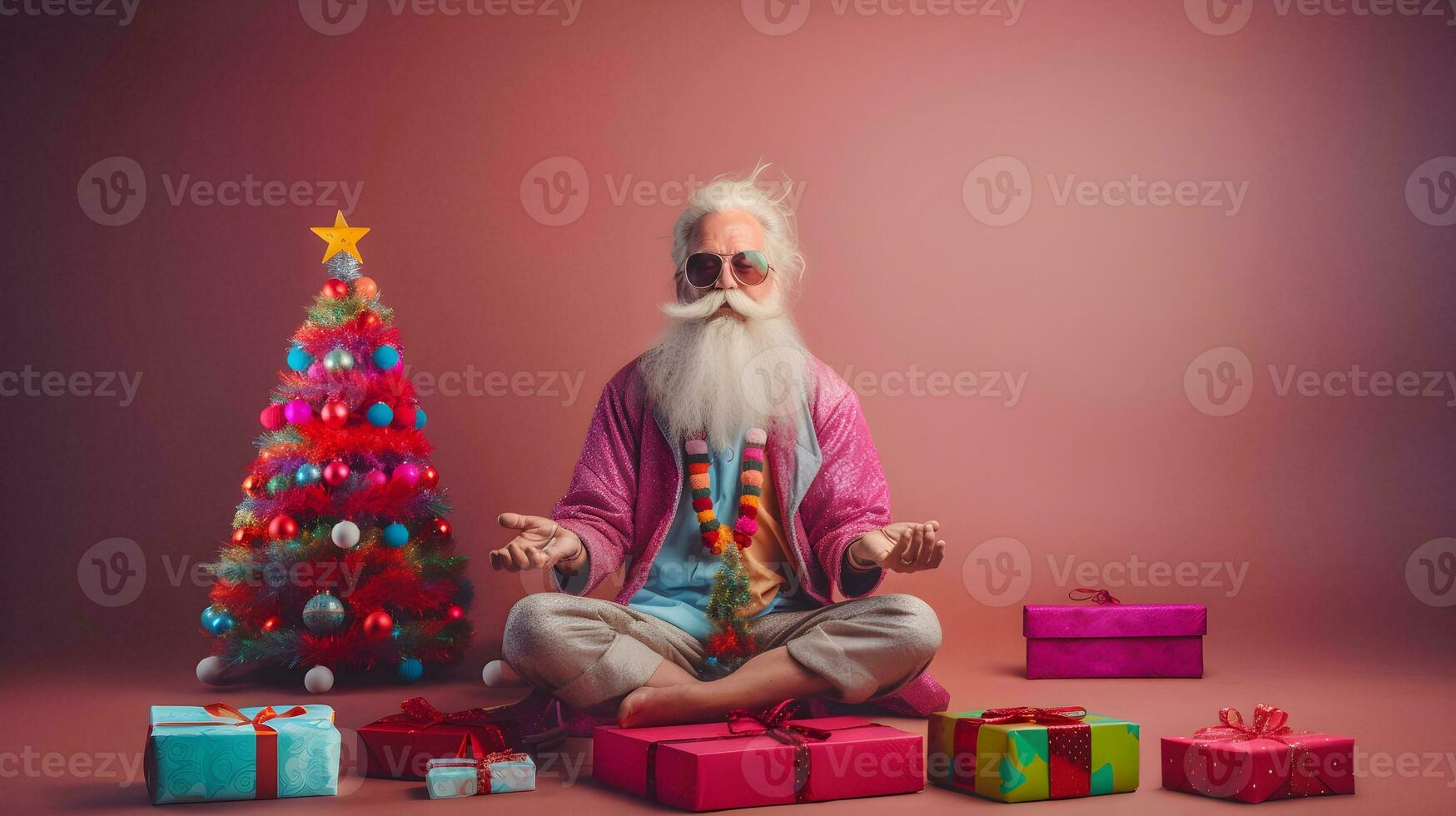 ein cool modern Santa claus meditieren und finden etwas Frieden im seine Leben. ai generiert foto