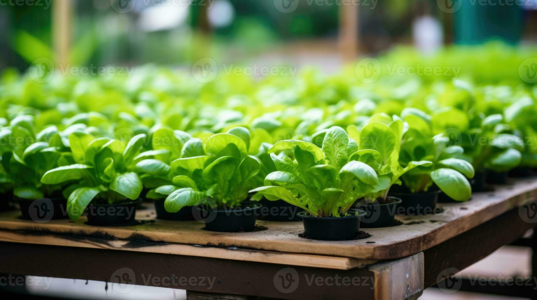 Grüner Salat gewachsen im das Gewächshaus. generativ ai. foto