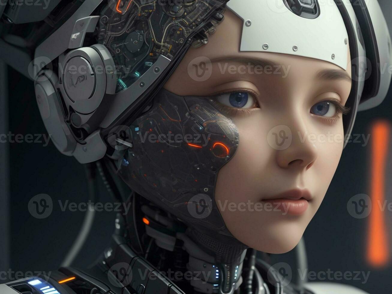 ai generiert ai Ethik Frau Roboter Gesicht Nächster Generation foto