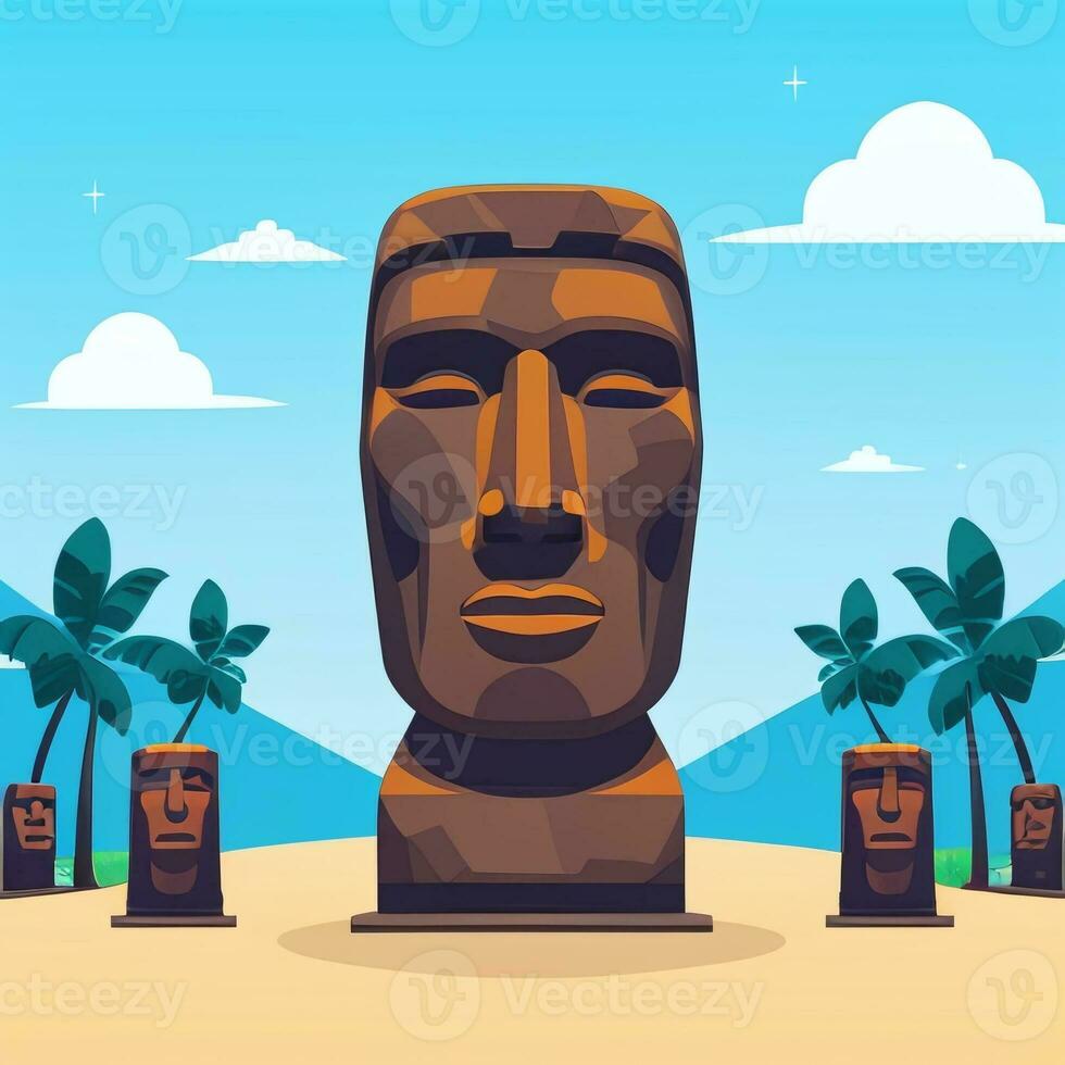 ai generiert Moai Statue Stein Kopf Benutzerbild Spieler Clip Kunst Aufkleber Dekoration einfach Hintergrund kulturell foto