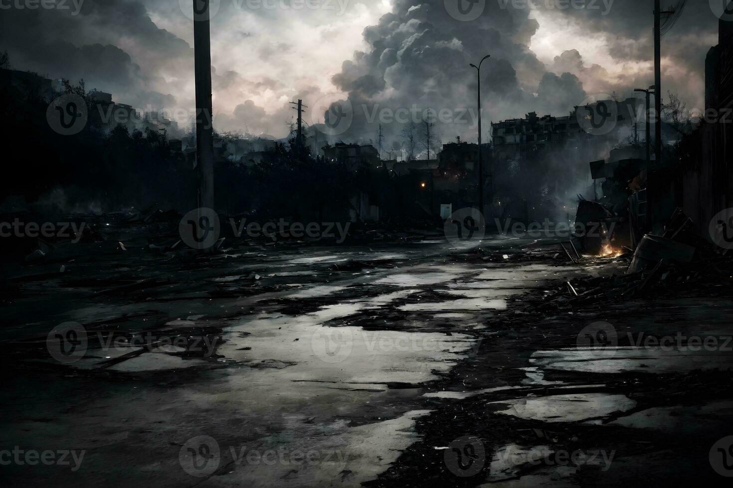 ai generiert am Boden zerstört Stadtbild weil von Krieg ai generativ foto
