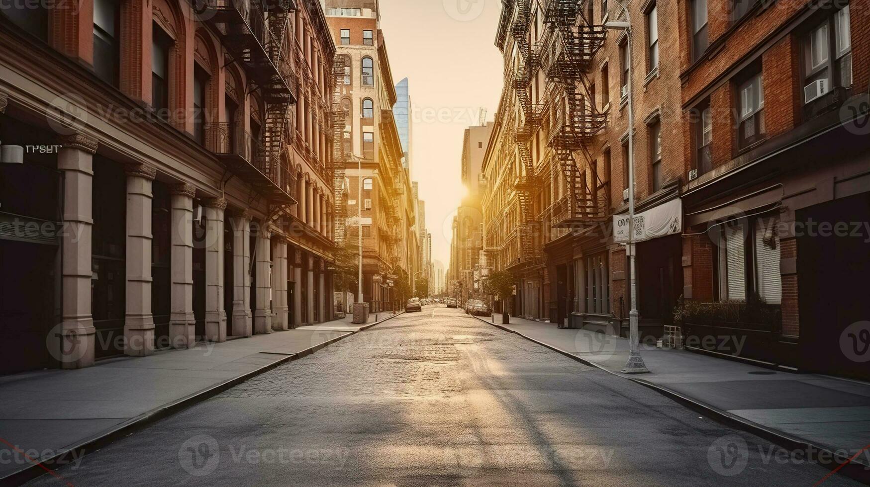 ein fesselnd leeren Straße gebadet im das Wärme von Sonnenuntergang. generativ ai foto