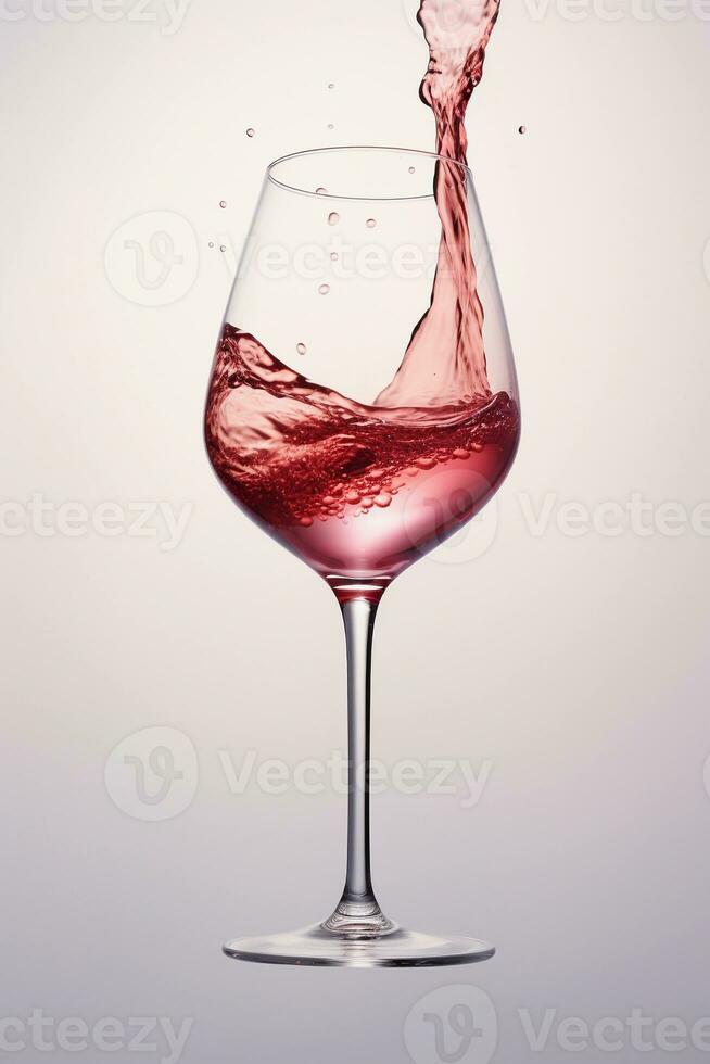 ai generiert Glas von planschen rot Wein auf Licht Pastell- Hintergrund. ai generiert. foto