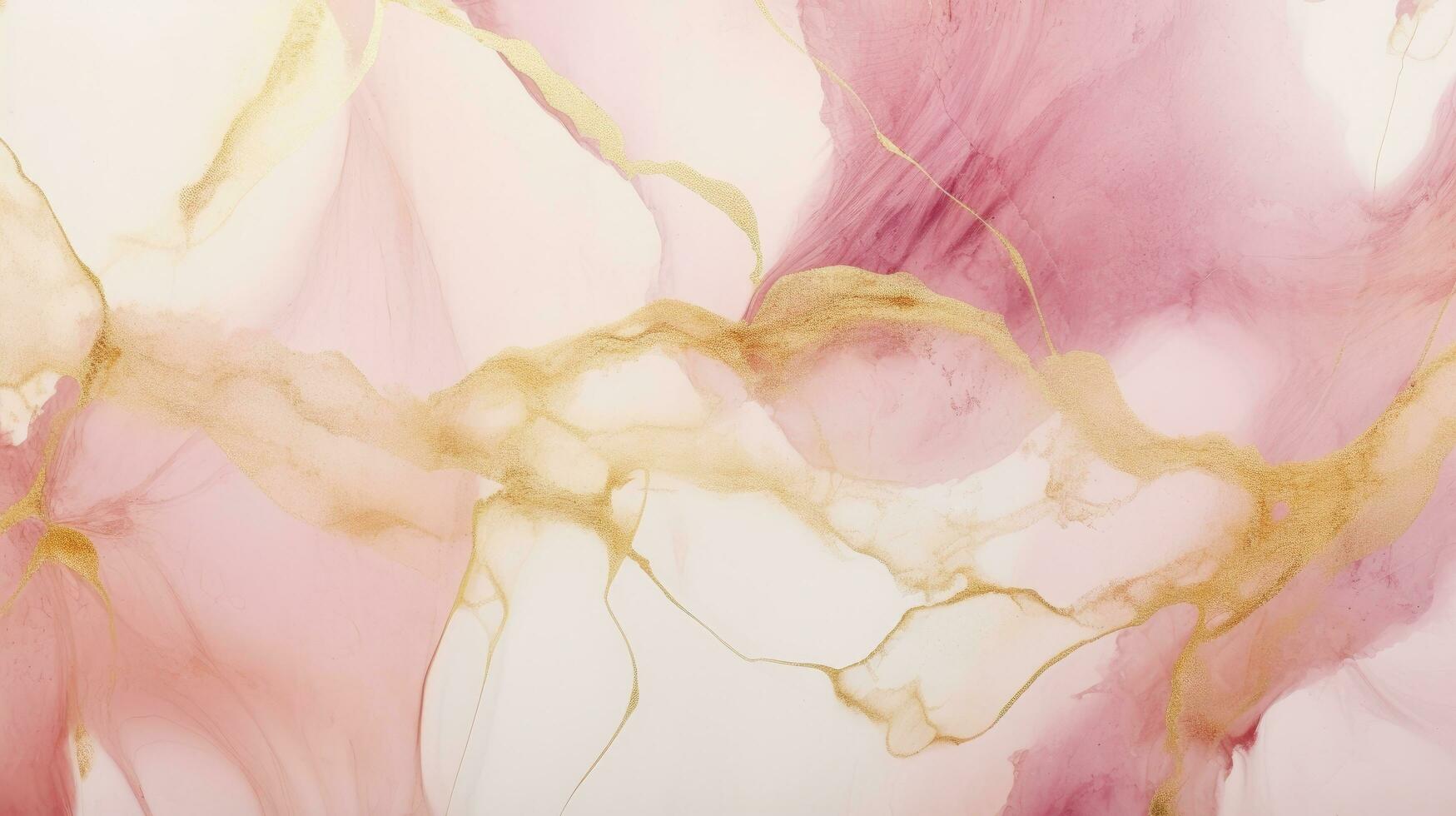 Pastell- Rosa und Weiß abstrakt Hintergrund mit golden Risse im Alkohol Tinte Kunst Stil. ai generiert foto