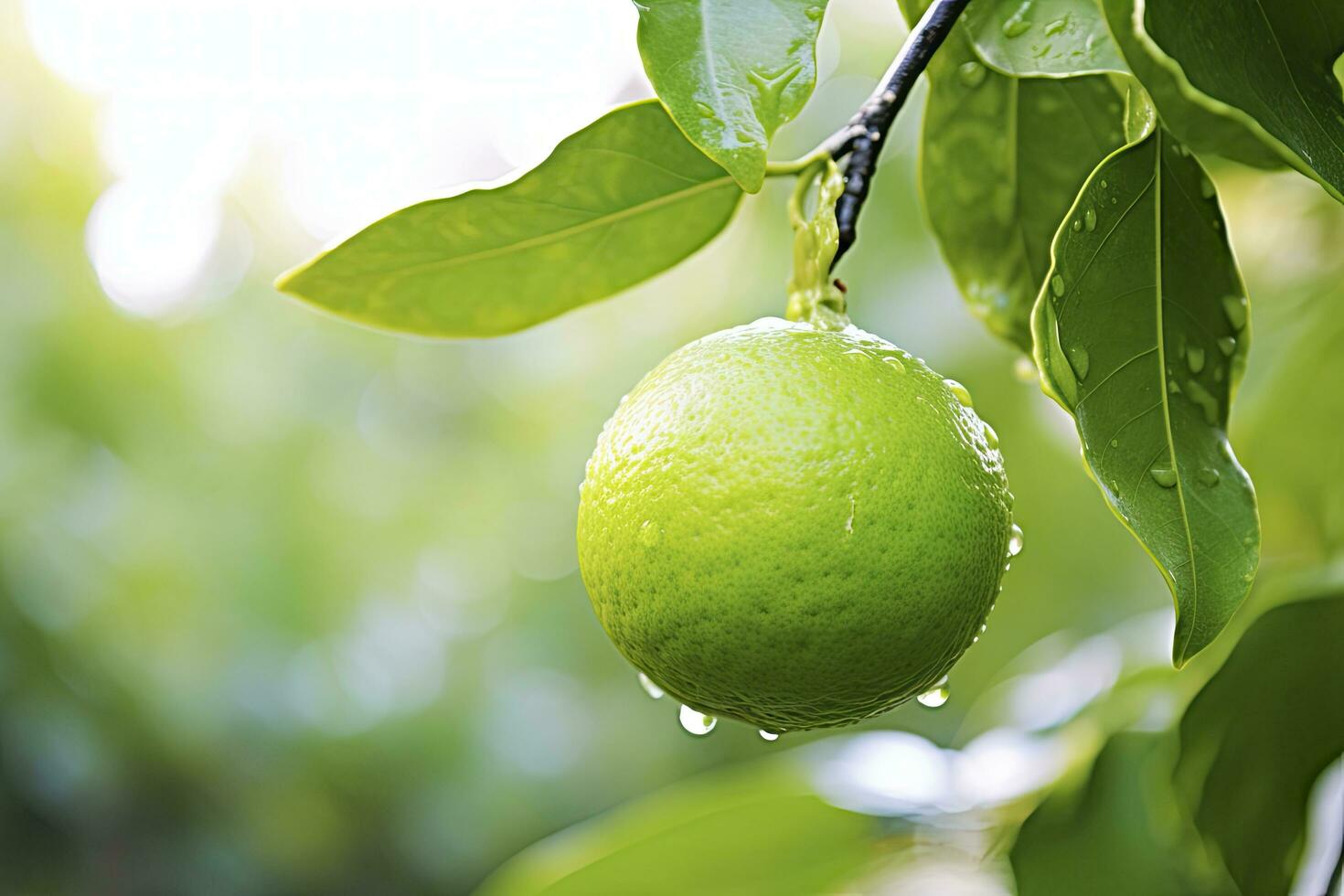 schließen oben von nass Limette auf Ast. ai generiert foto