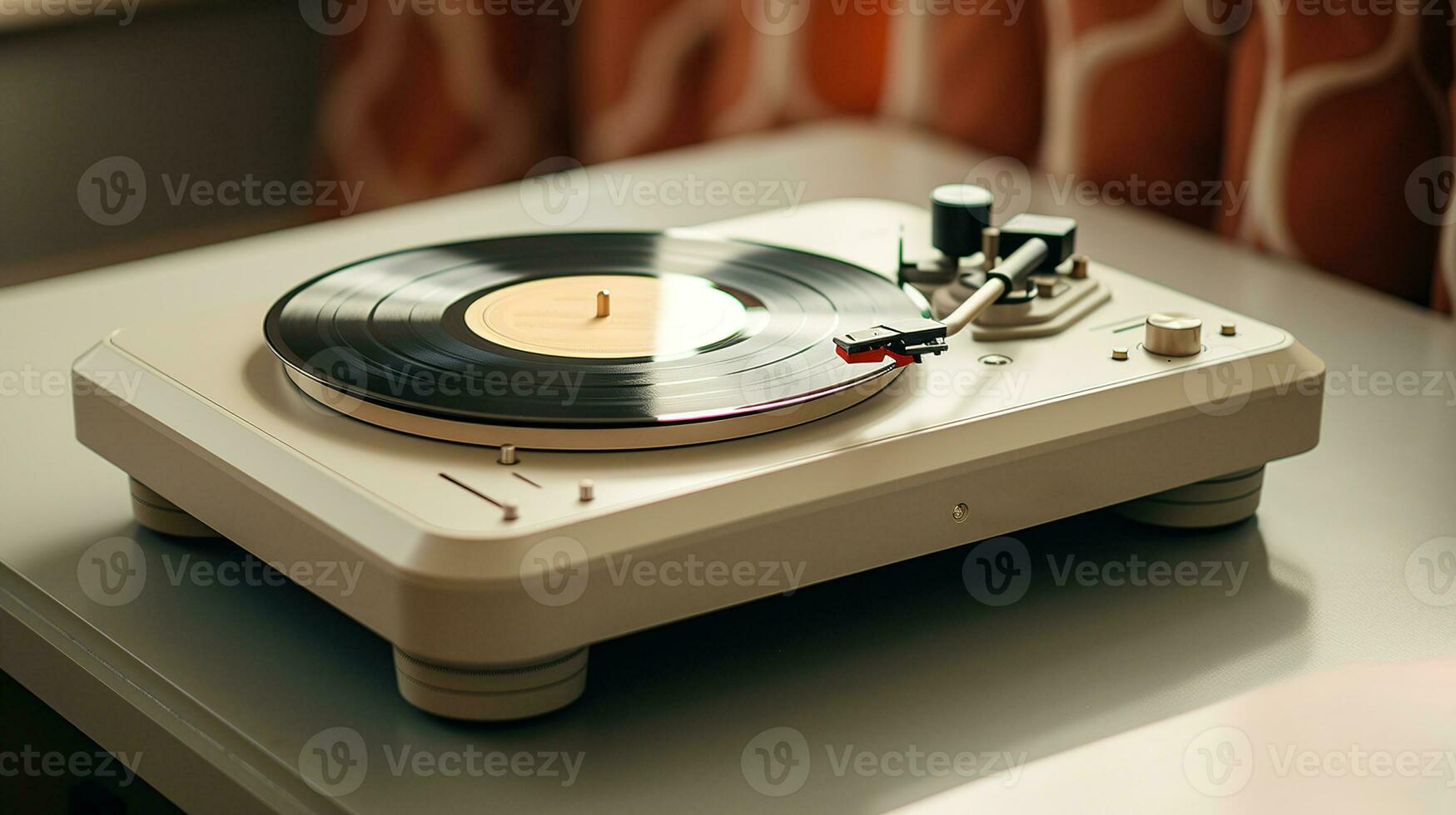 ai generiert generativ ai, nostalgisch retro Vinyl Recorder, Jahrgang Drehscheibe Spieler, stumm geschaltet Farben, ästhetisch foto