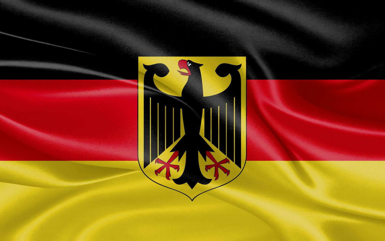 3d winken realistisch Seide National Flagge von Deutschland. glücklich National Tag Deutschland Flagge Hintergrund. schließen oben foto