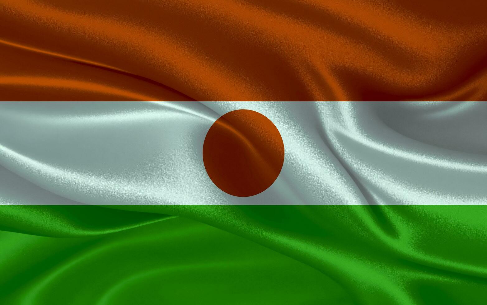 3d winken realistisch Seide National Flagge von Niger. glücklich National Tag Niger Flagge Hintergrund. schließen oben foto