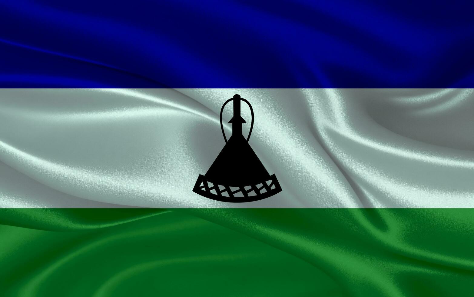 3d winken realistisch Seide National Flagge von Lesotho. glücklich National Tag Lesotho Flagge Hintergrund. schließen oben foto