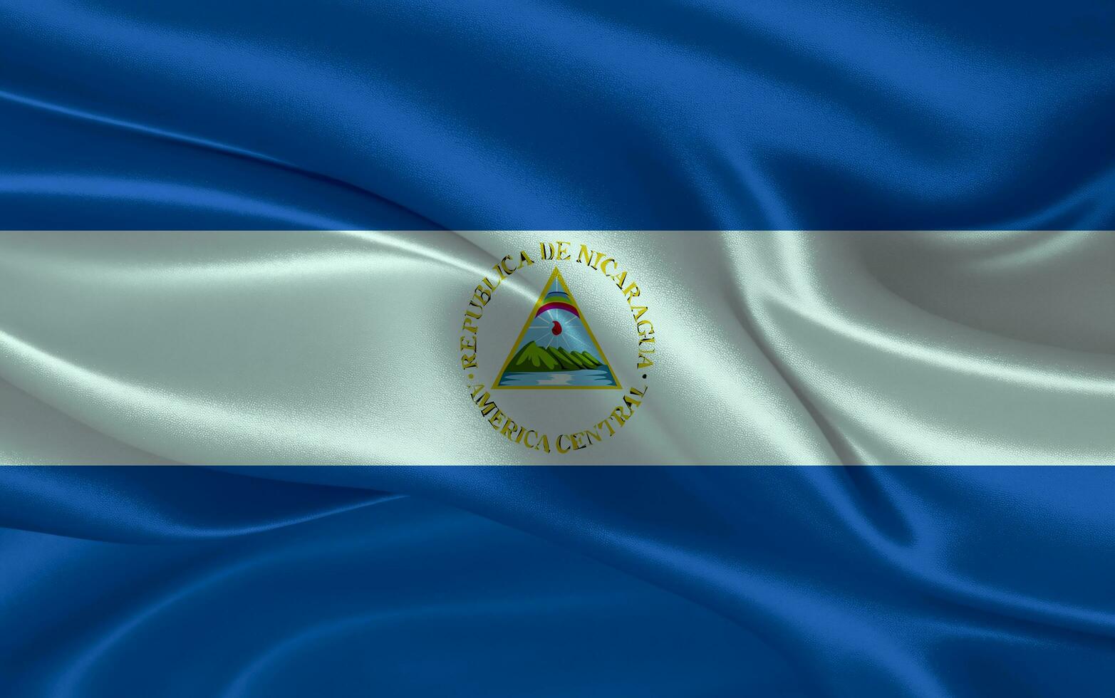 3d winken realistisch Seide National Flagge von Nicaragua. glücklich National Tag Nicaragua Flagge Hintergrund. schließen oben foto
