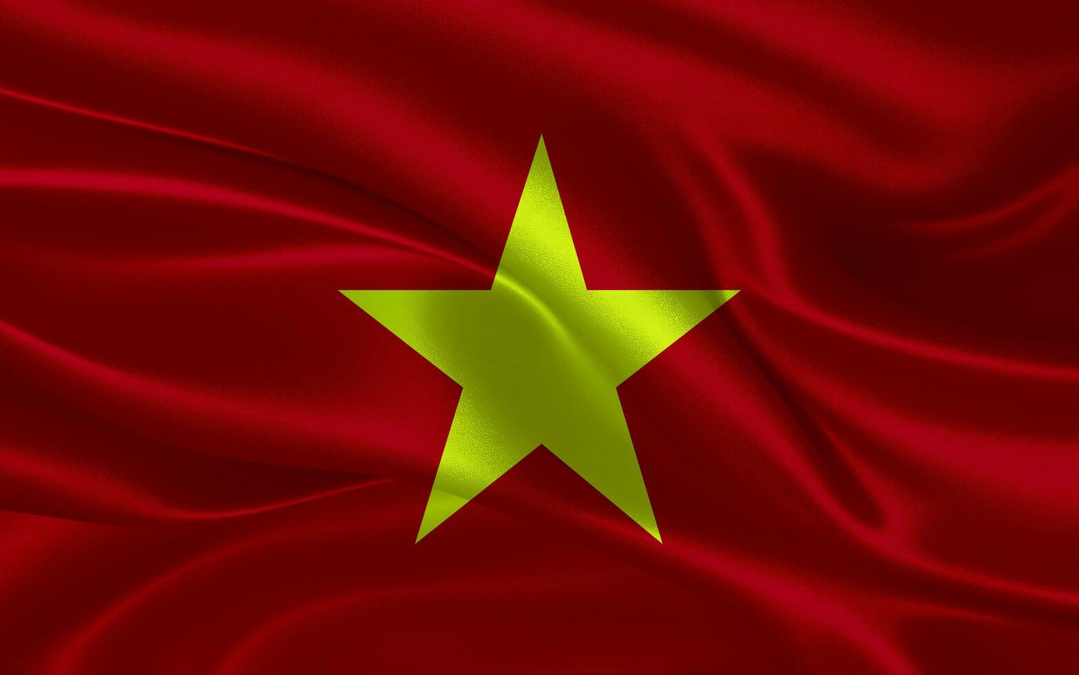 3d winken realistisch Seide National Flagge von Vietnam. glücklich National Tag Vietnam Flagge Hintergrund. schließen oben foto