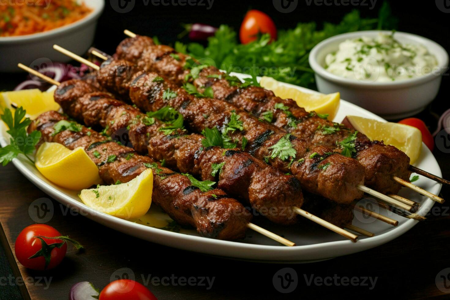 saftig aufgespießt suche Kababs ein lecker Mischung von Gewürze und gegrillt Güte ai generiert foto