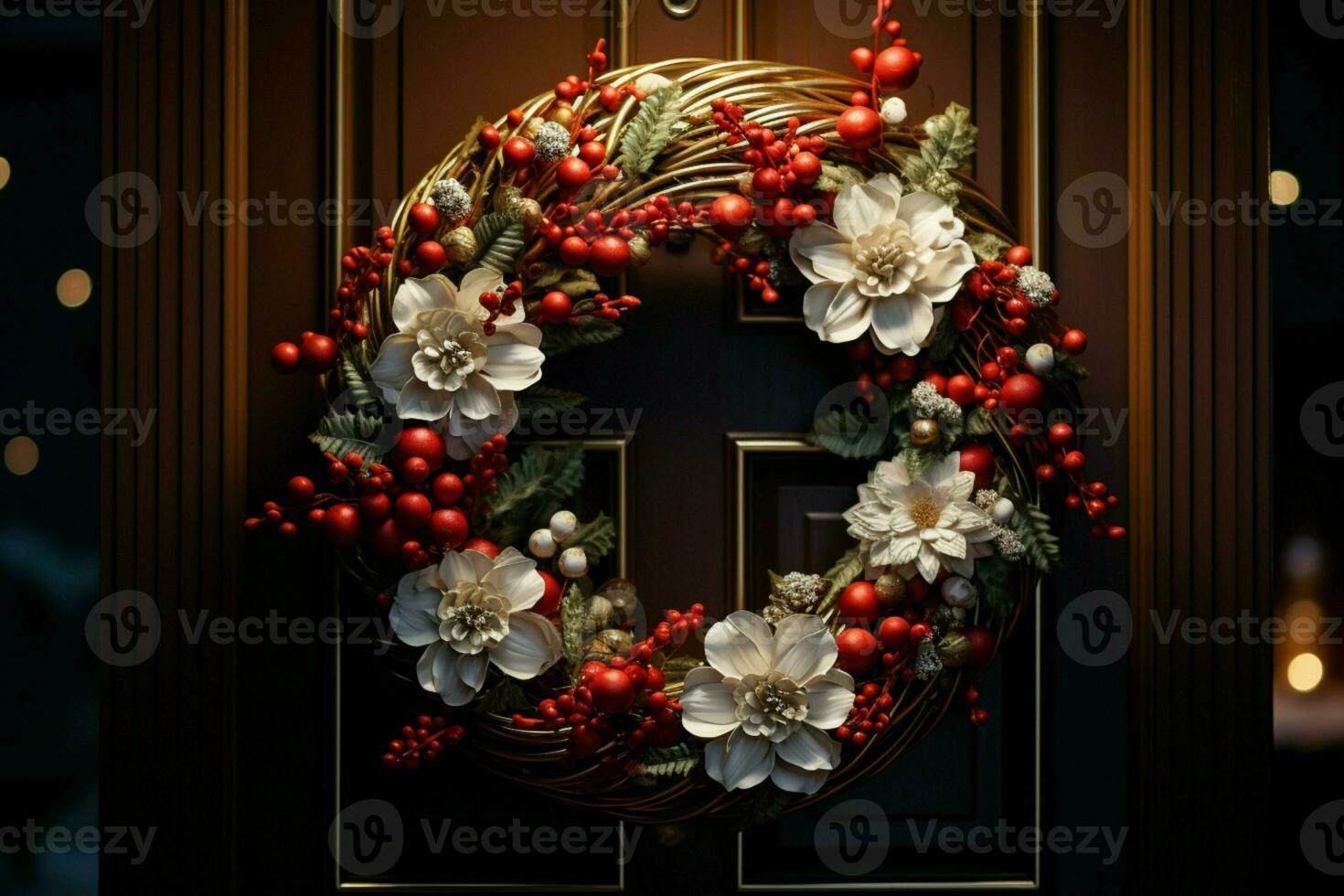 ai generiert rustikal Weihnachten Kranz Ornamente ein Leuchtfeuer von Weihnachten Charme ai generiert foto