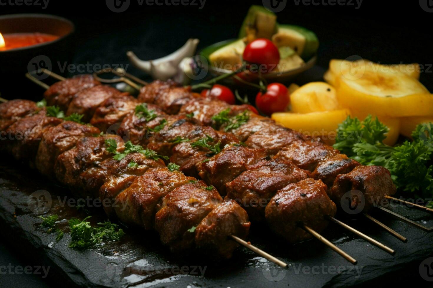 saftig aufgespießt suche Kababs ein lecker Mischung von Gewürze und gegrillt Güte ai generiert foto