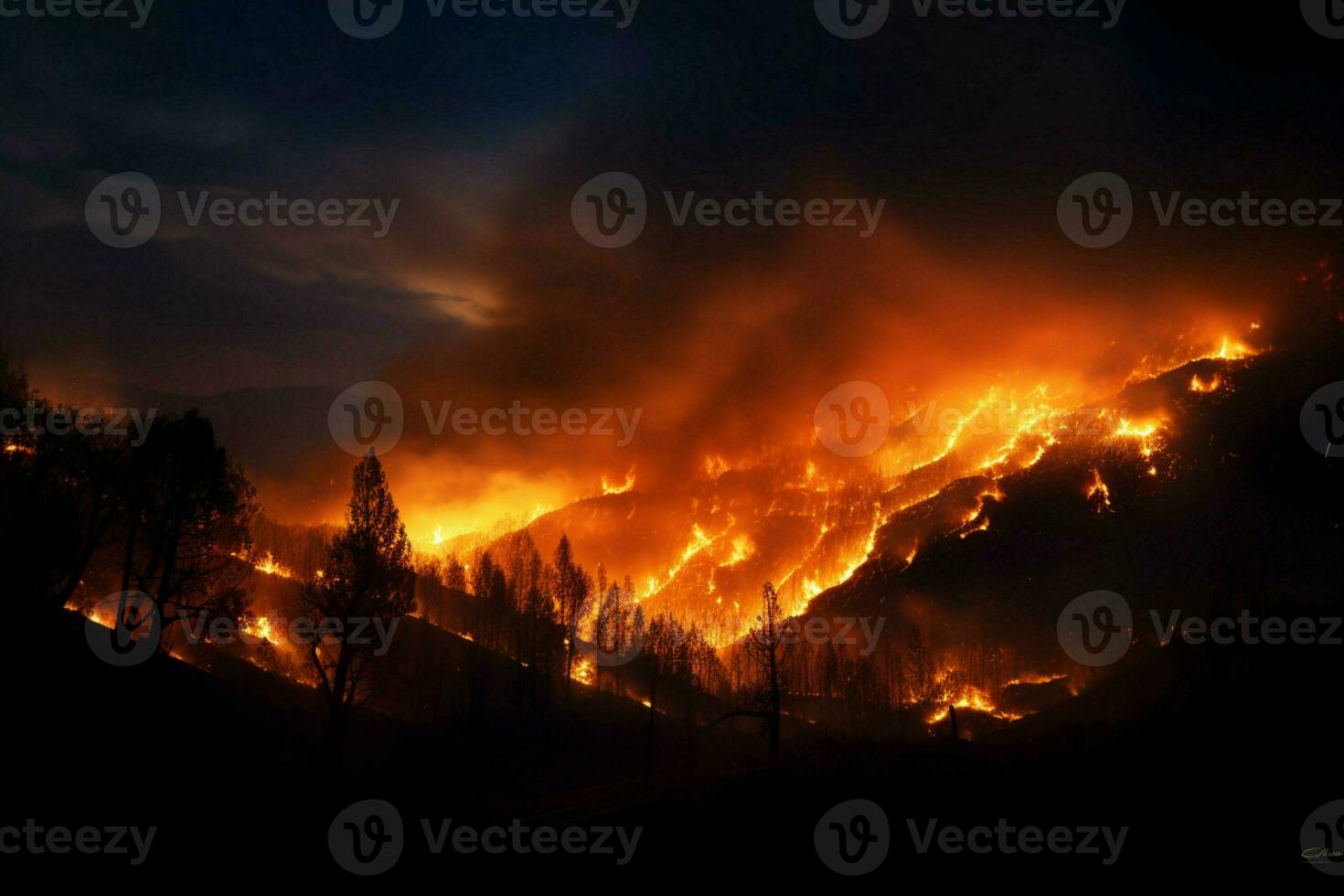 Lauffeuer Wald Feuer verschlingt Wald Feuer Spreads wild ai generiert foto