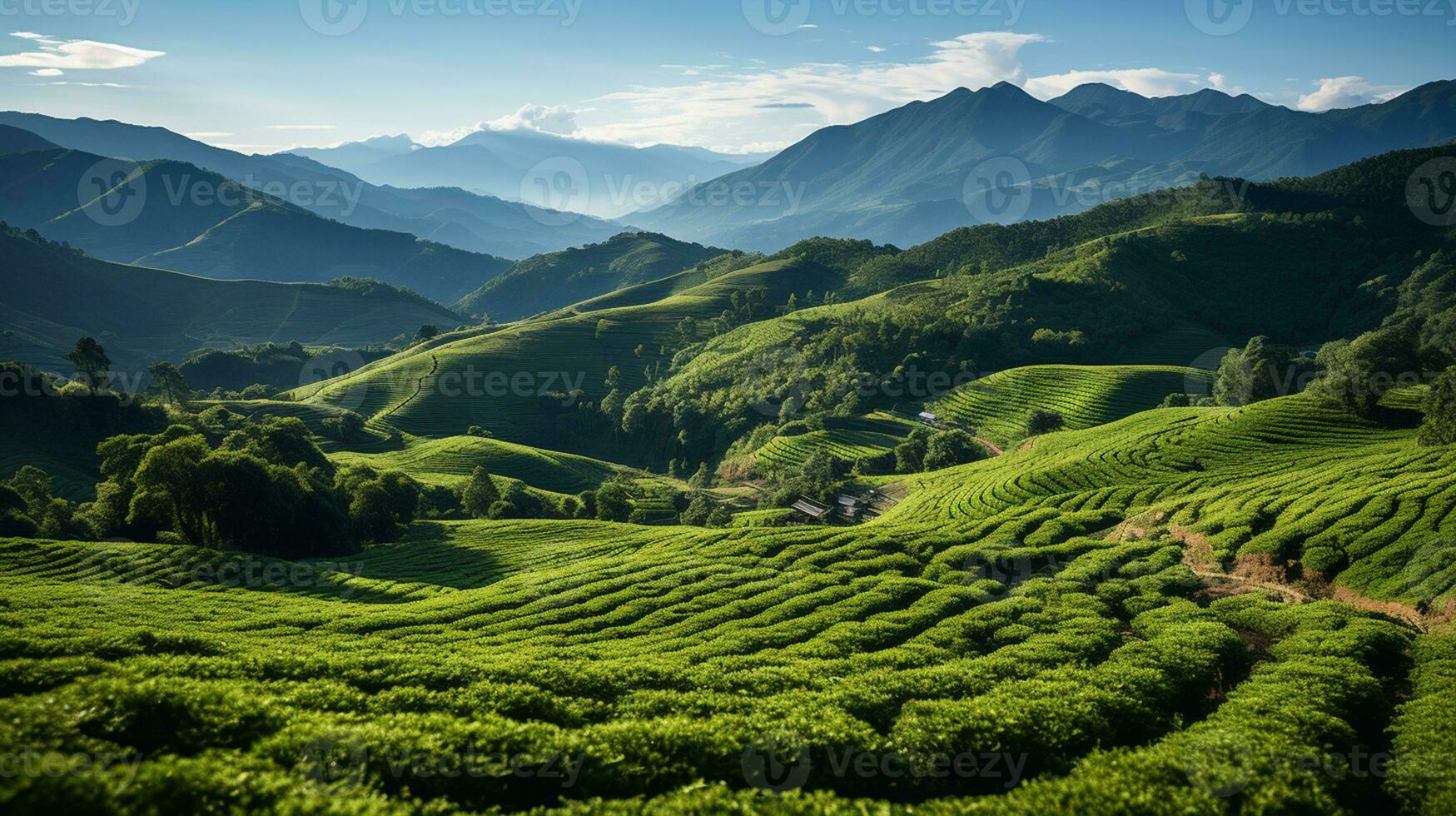 ai generiert Tee Plantage Hintergrund foto