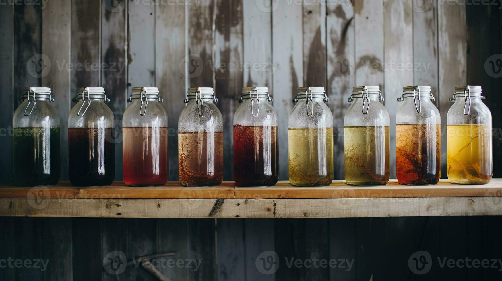 ai generiert generativ ai, hausgemacht fermentiert Kombucha trinken, gesund Tee, natürlich probiotisch mit ...-Geschmack trinken foto