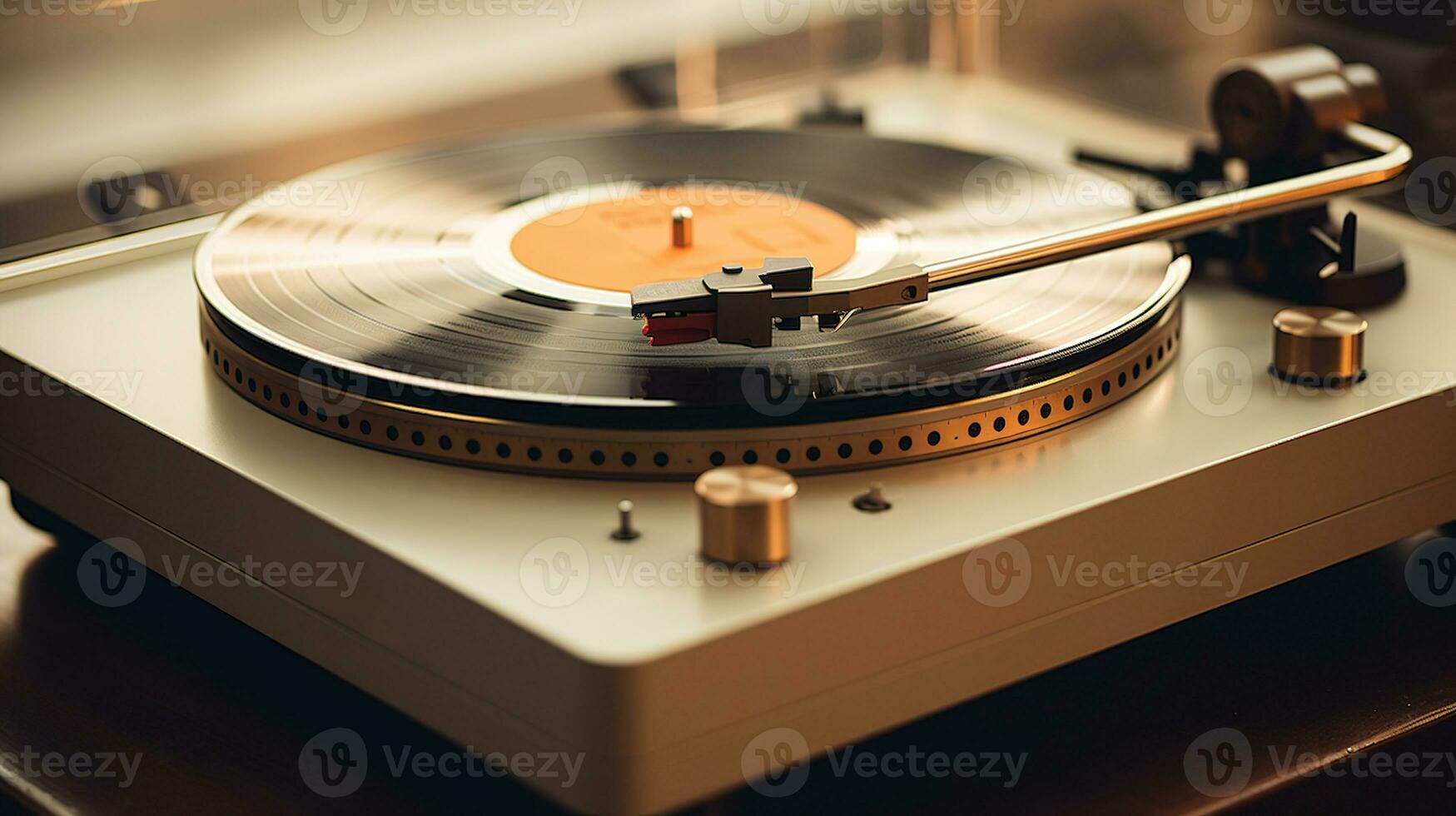 ai generiert generativ ai, nostalgisch retro Vinyl Recorder, Jahrgang Drehscheibe Spieler, stumm geschaltet Farben, ästhetisch foto