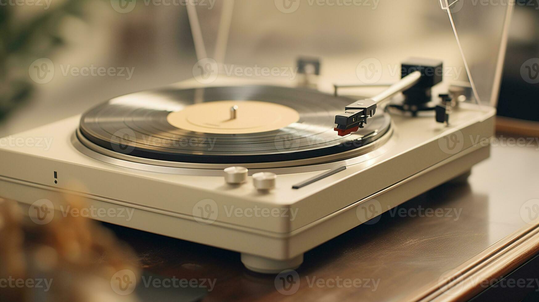 ai generiert generativ ai, nostalgisch retro Vinyl Recorder, Jahrgang Drehscheibe Spieler, stumm geschaltet Farben, ästhetisch foto