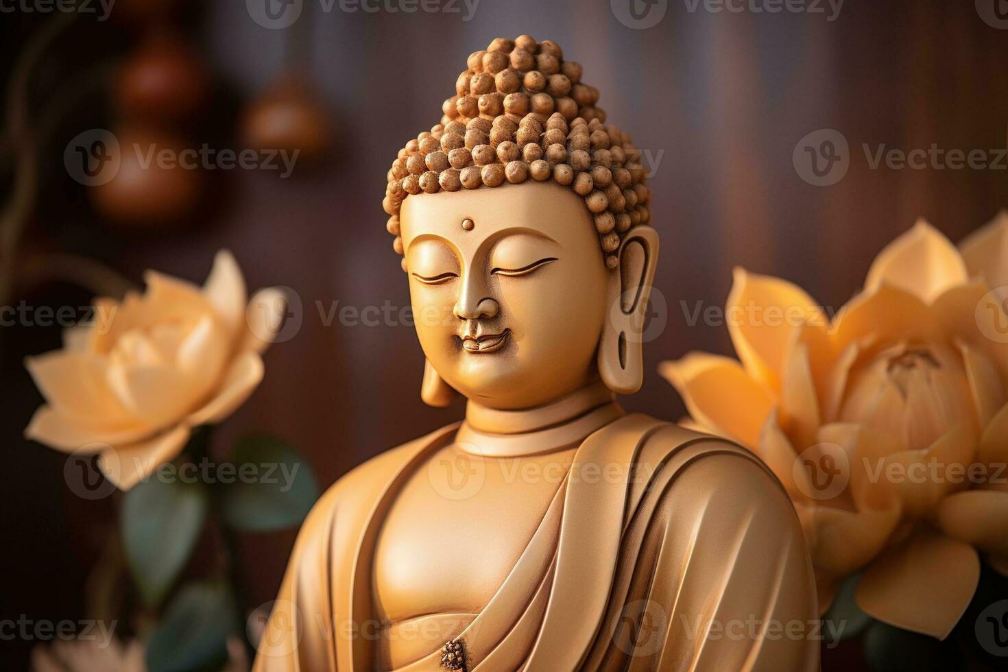 ai generiert Nahansicht von Buddha Statue im Buddhist Tempel foto