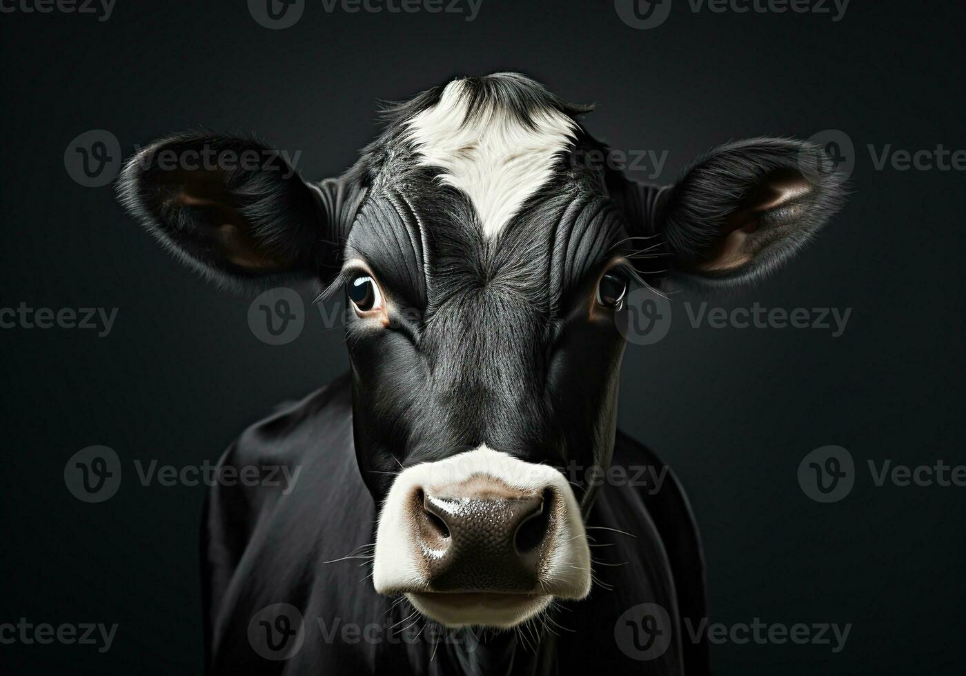 ai generiert realistisch Porträt von ein Kuh auf dunkel Hintergrund foto