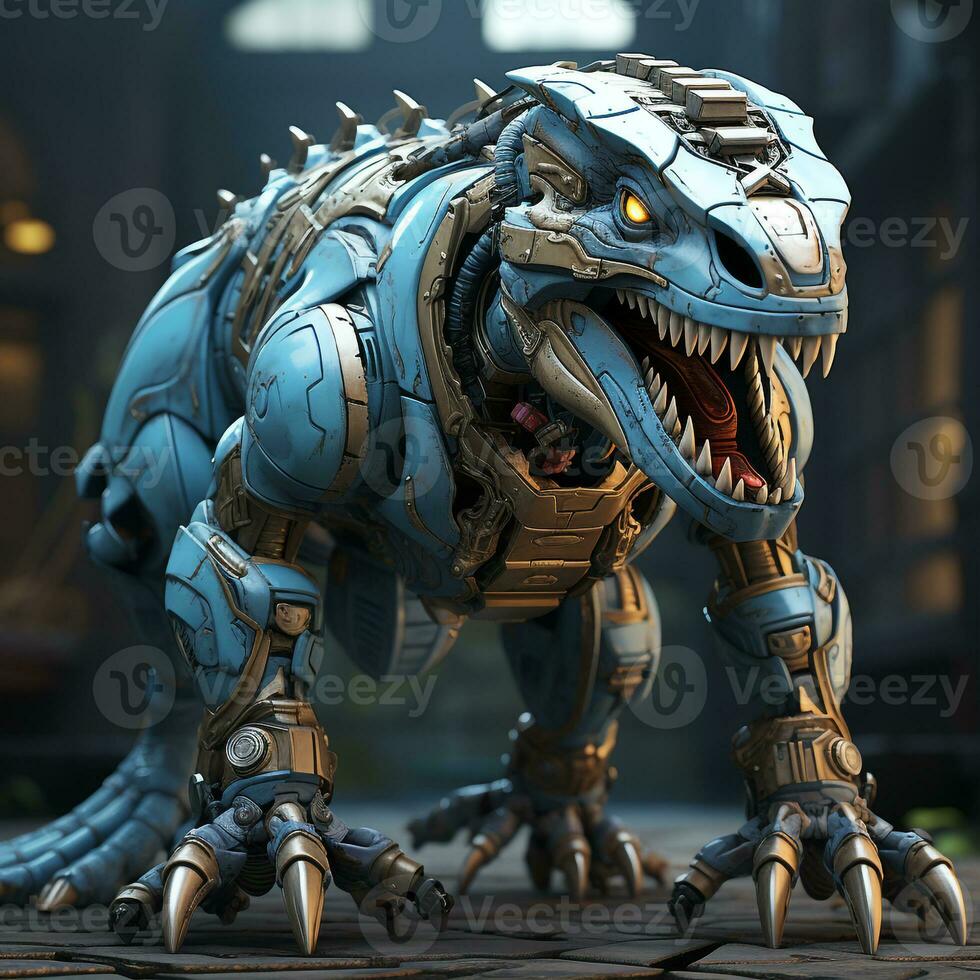 ai generiert 3d Karikatur Allosaurus Roboter foto