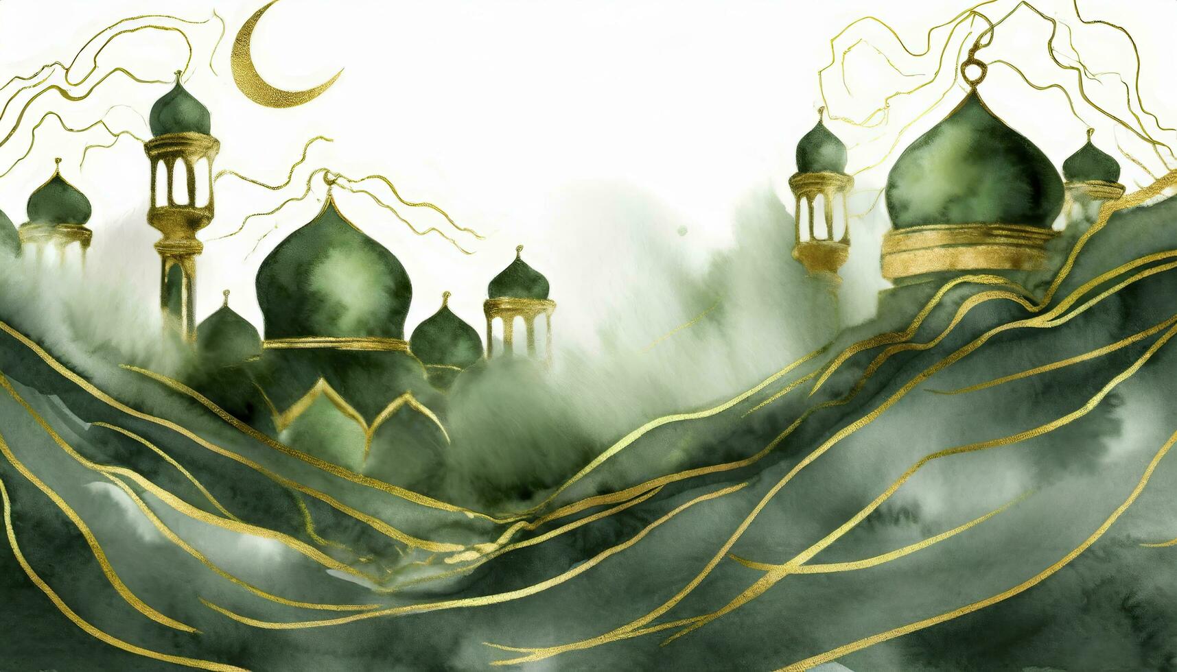 ai generiert Ramadan kareem Moschee islamisch Aquarell Hintergrund mit golden Venen und Marmor Textur foto