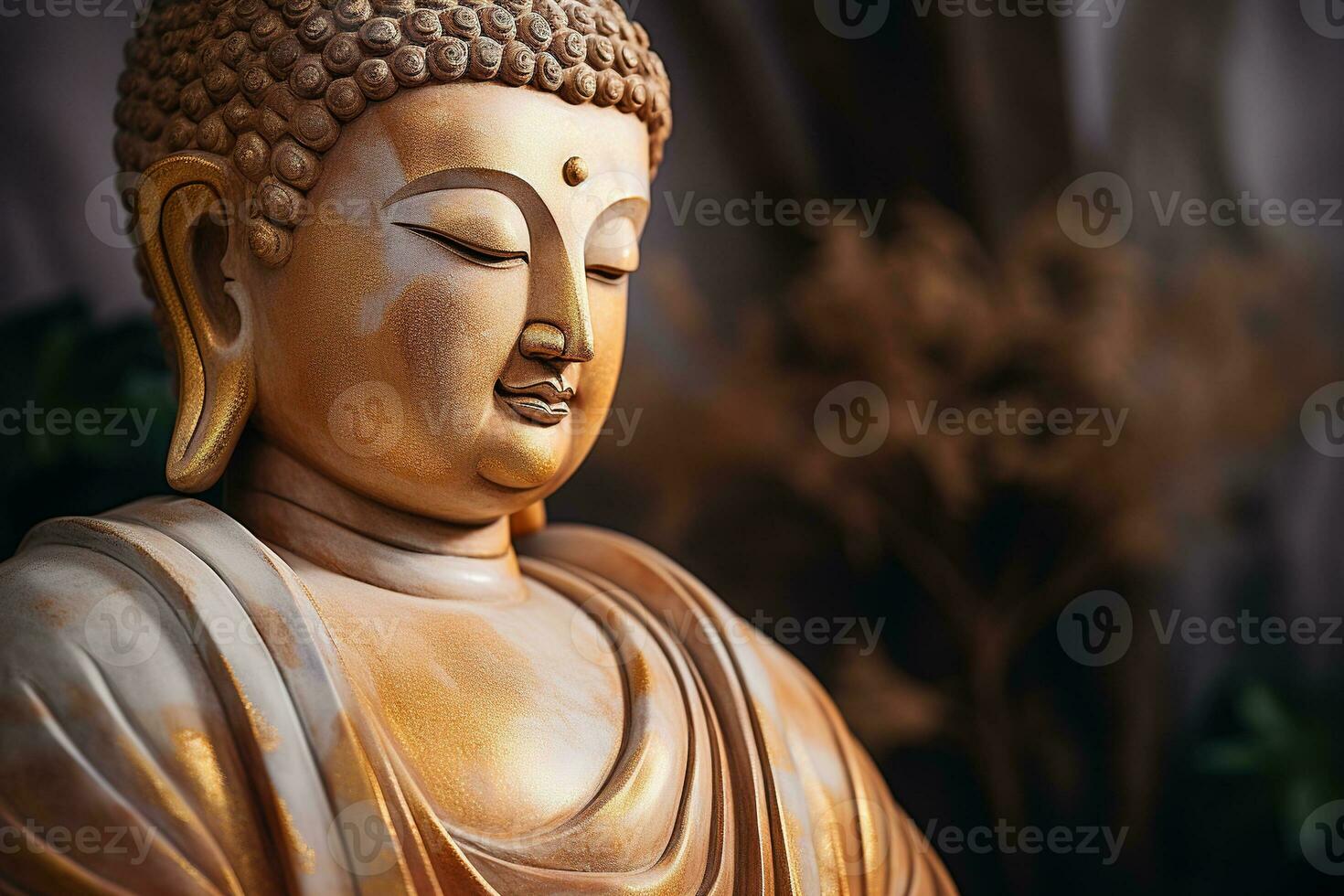 ai generiert Nahansicht von Buddha Statue im Buddhist Tempel foto