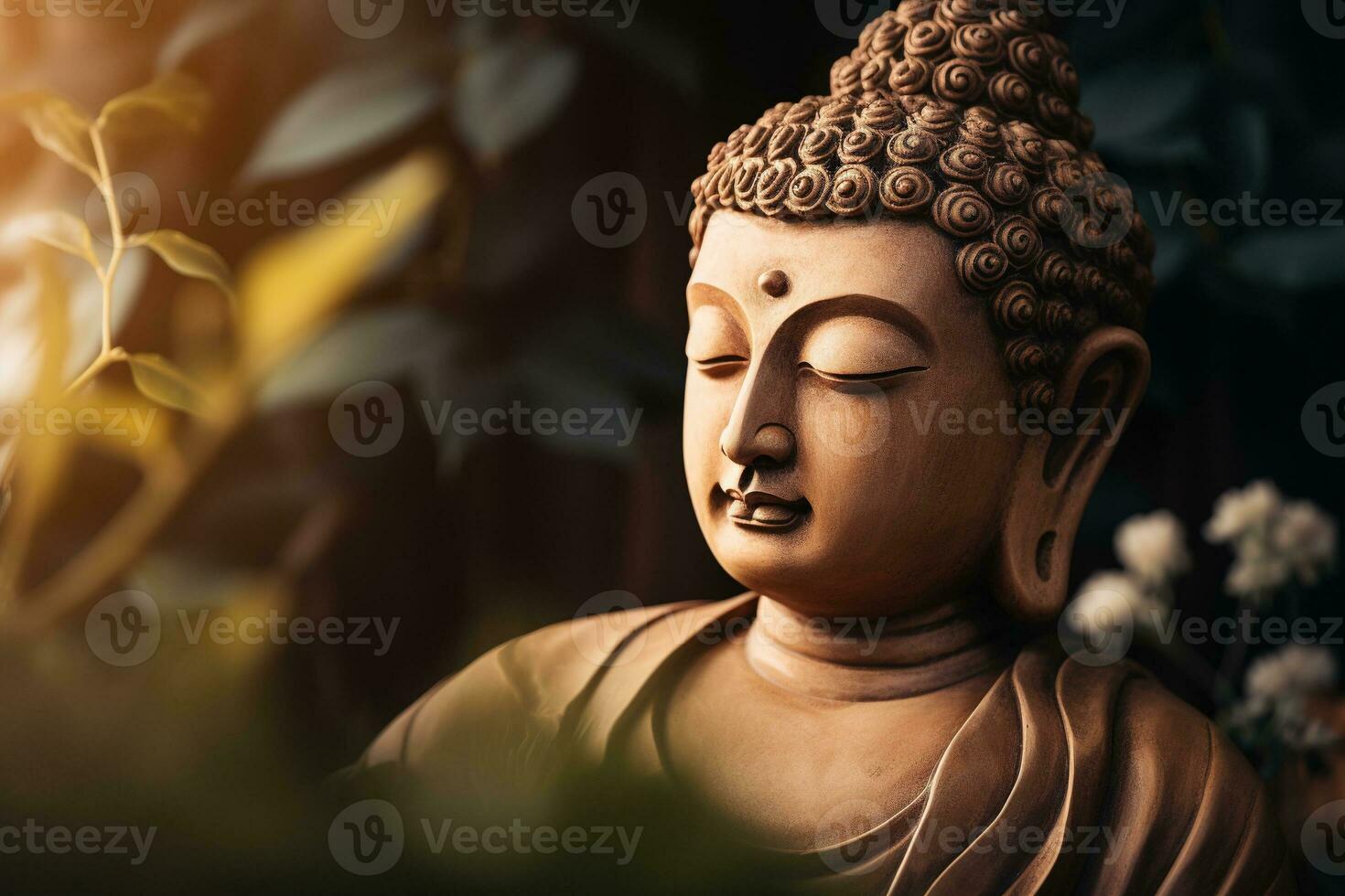 ai generiert Nahansicht von Buddha Statue im Buddhist Tempel foto