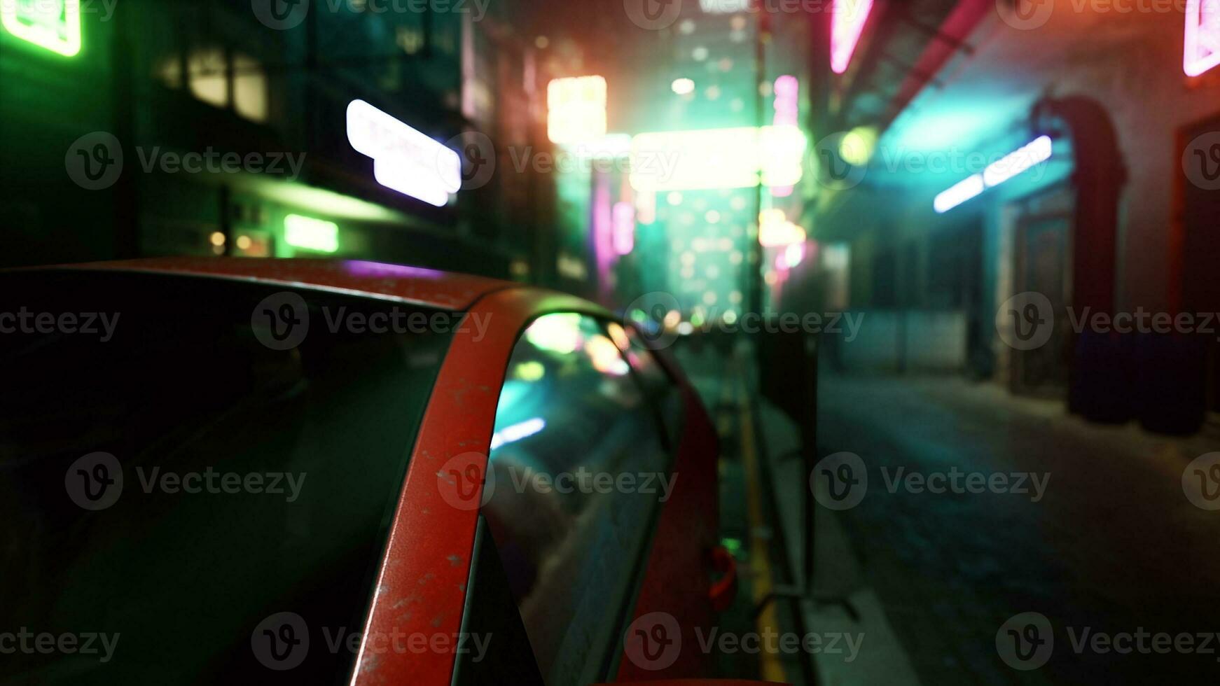 schön Neon- Beleuchtung erstellen ein einzigartig Ambiente im diese klein asiatisch Dorf foto