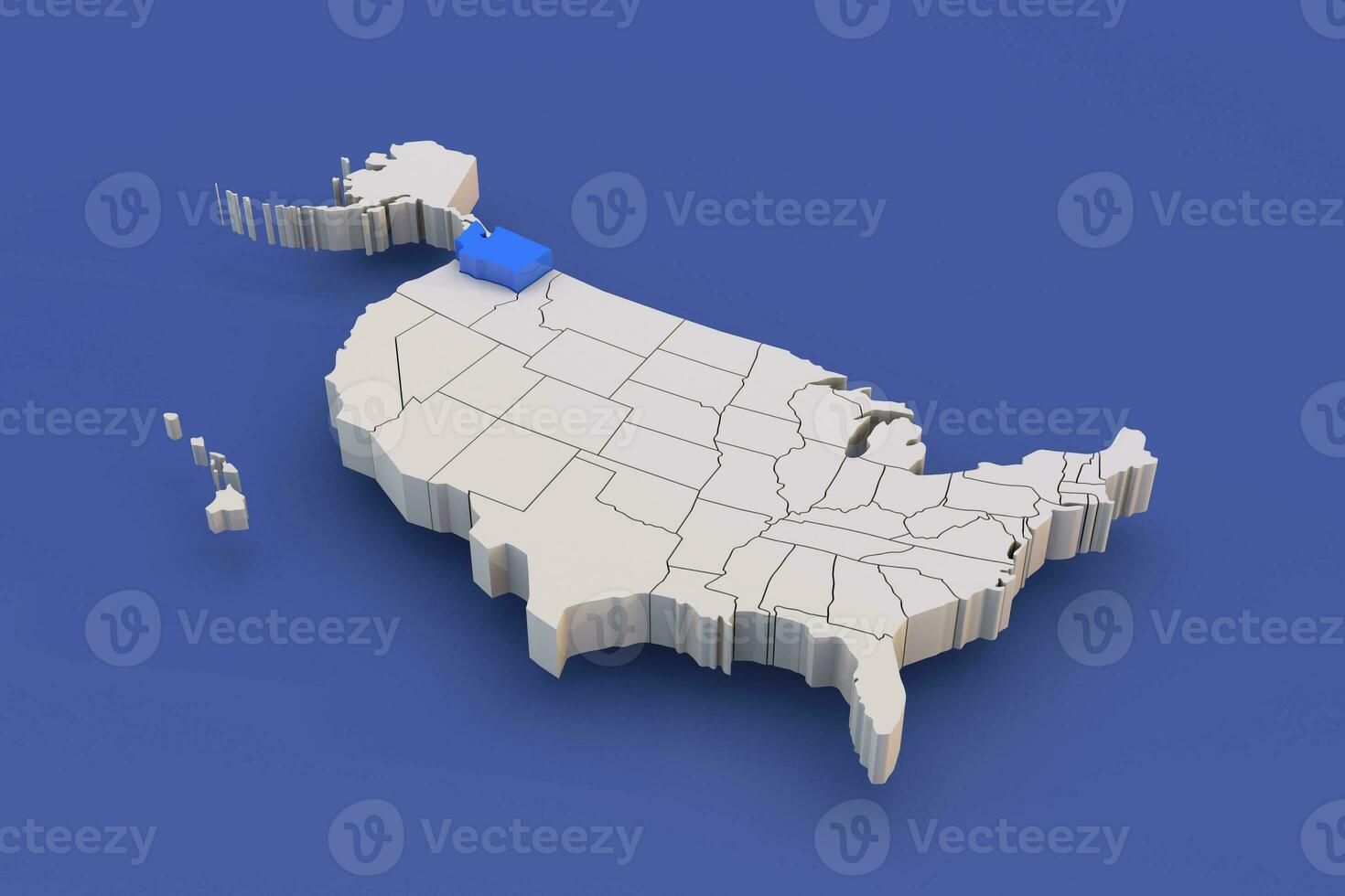 Washington Zustand von USA Karte mit Weiß Zustände ein 3d vereinigt Zustände von Amerika Karte foto